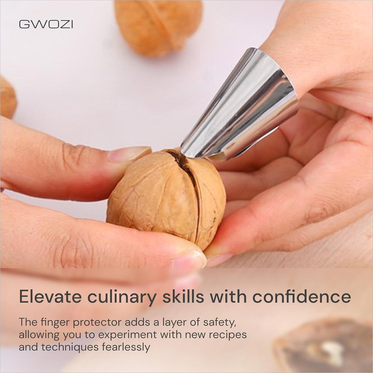 Stainless Steel Finger Protector for Cutting & Stripping Beans, Pistachios - Kitchen Finger Guards for Cutting and Stripping Nuts - Metal Nail Protection Cover, 6 Pcs
