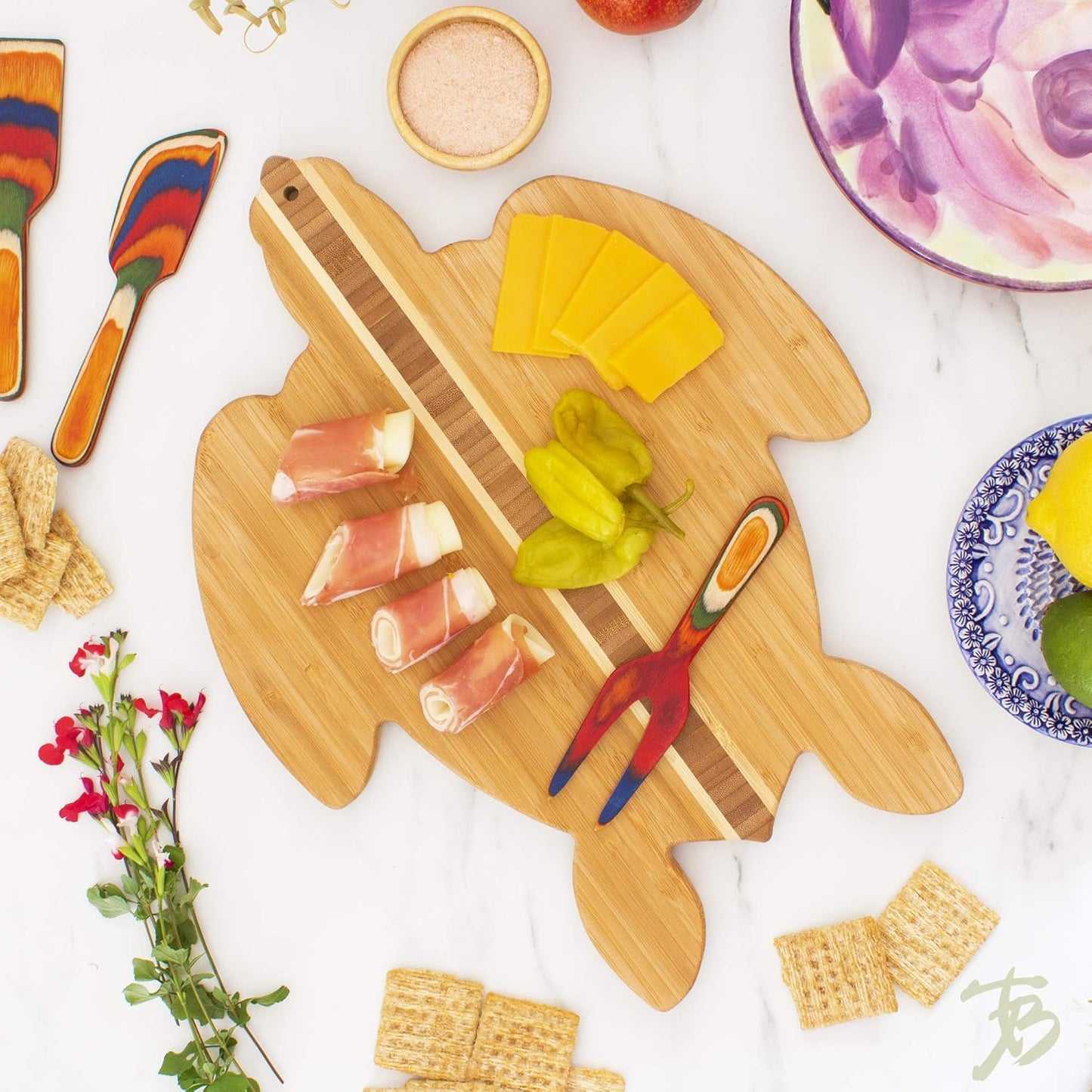 Sea Turtle Shaped Cutting Board and Charcuterie Serving Tray, Great for Wall Display
