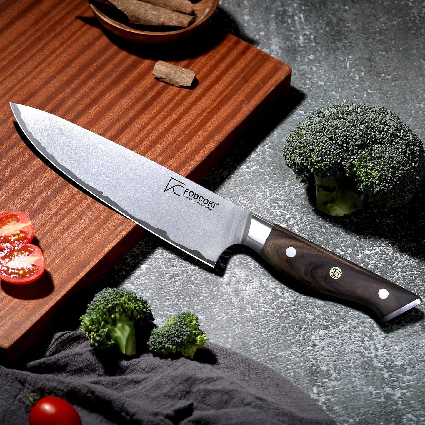 Japanese Chef Knife 8 Inch Kitchen Sharp Knife High Carbon Steel AUS10 with Ebony Wood Handle Professional Chefs Knife for Cutting Meat Vegetable