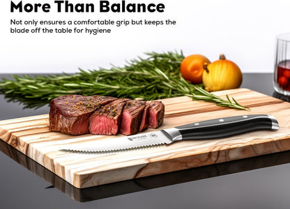 Steak Knives Set of 6: 4.5 Inch Serrated Steak Knives with Full Tang Handle - High Carbon Stainless Steel Steak Knife Set - NSF Certified, Steel-King Series