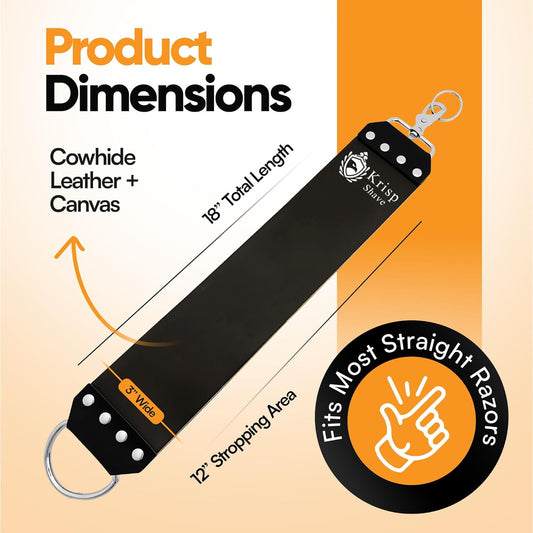 Leather Strop for Sharpening Straight Razors & Knives - Shaving Leather Strap Straight Edge Razor Double Sided Raw Cowhide Leather with Canvas For Honing Sharp Knife Razor Blades 3” Wide Stropping Kit