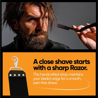 Leather Strop for Sharpening Straight Razors & Knives - Shaving Leather Strap Straight Edge Razor Double Sided Raw Cowhide Leather with Canvas For Honing Sharp Knife Razor Blades 3” Wide Stropping Kit