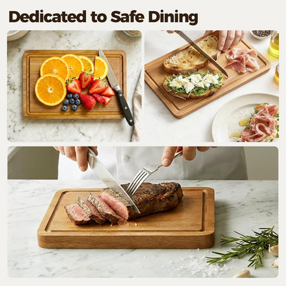 Acacia Wood Cutting Board Set of 3 for Kitchen — Non-Toxic, Kiln-Dried & Pre-Oiled 3x | Warp-Resistant Solid Acacia with Juice Groove, Handles & Anti-Slip Feets | Large Medium Small