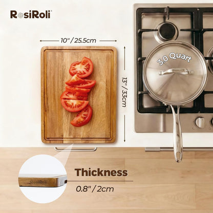 Acacia Wood Cutting Board Set of 3 for Kitchen — Non-Toxic, Kiln-Dried & Pre-Oiled 3x | Warp-Resistant Solid Acacia with Juice Groove, Handles & Anti-Slip Feets | Large Medium Small