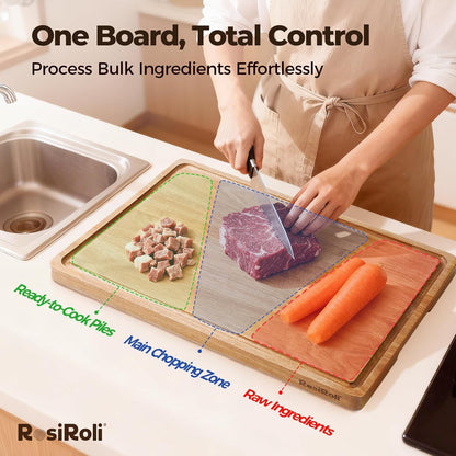 Acacia Wood Cutting Board Set of 3 for Kitchen — Non-Toxic, Kiln-Dried & Pre-Oiled 3x | Warp-Resistant Solid Acacia with Juice Groove, Handles & Anti-Slip Feets | Large Medium Small