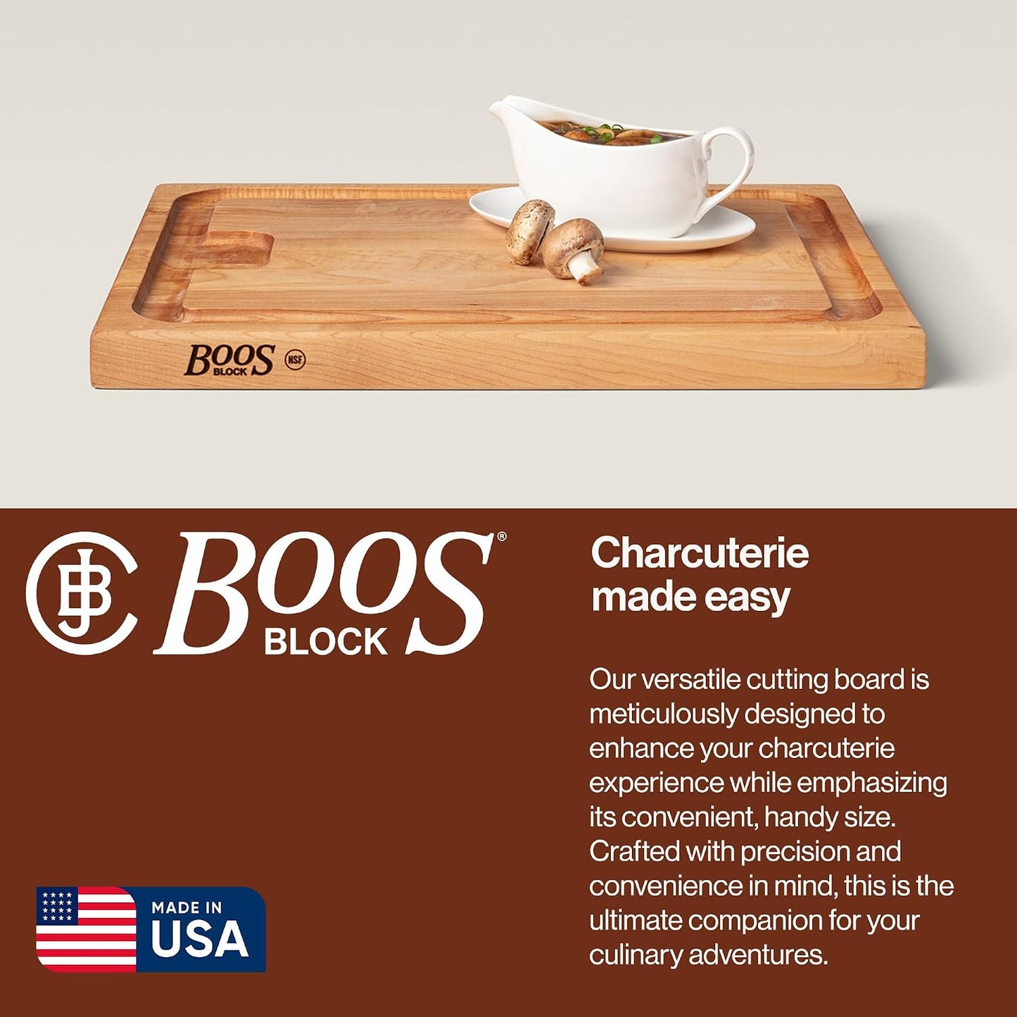Block Au Jus Maple Cutting/Carving Board with Hand Grips and Sloping Juice Groove, 20 Inches x 15 Inches x 1.5 Inches