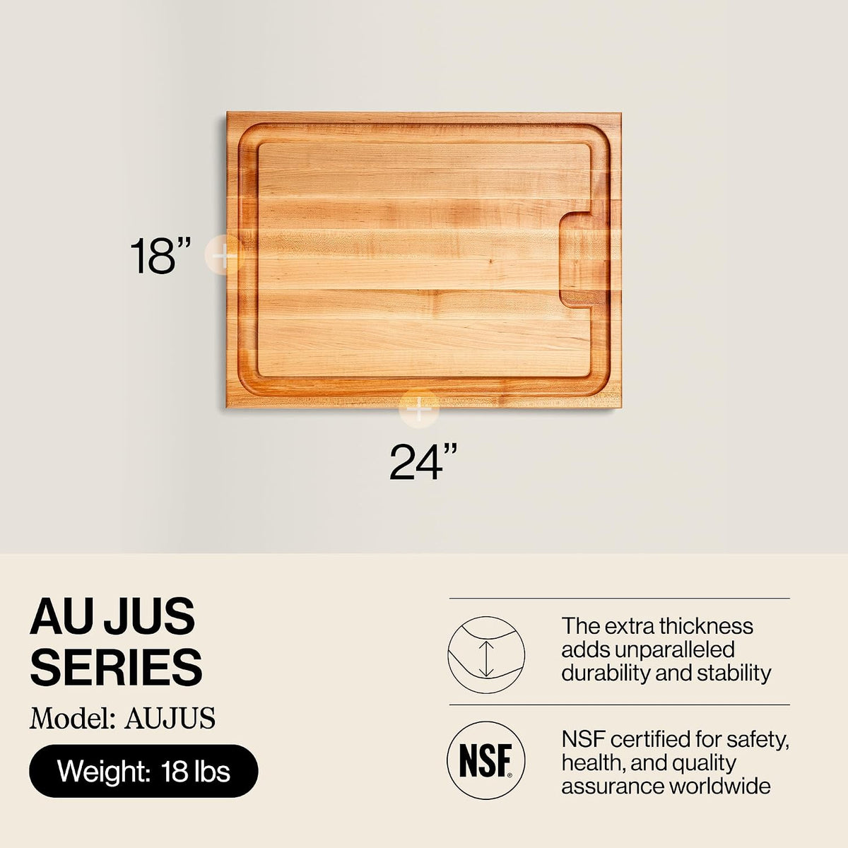 Block Au Jus Maple Cutting/Carving Board with Hand Grips and Sloping Juice Groove, 20 Inches x 15 Inches x 1.5 Inches