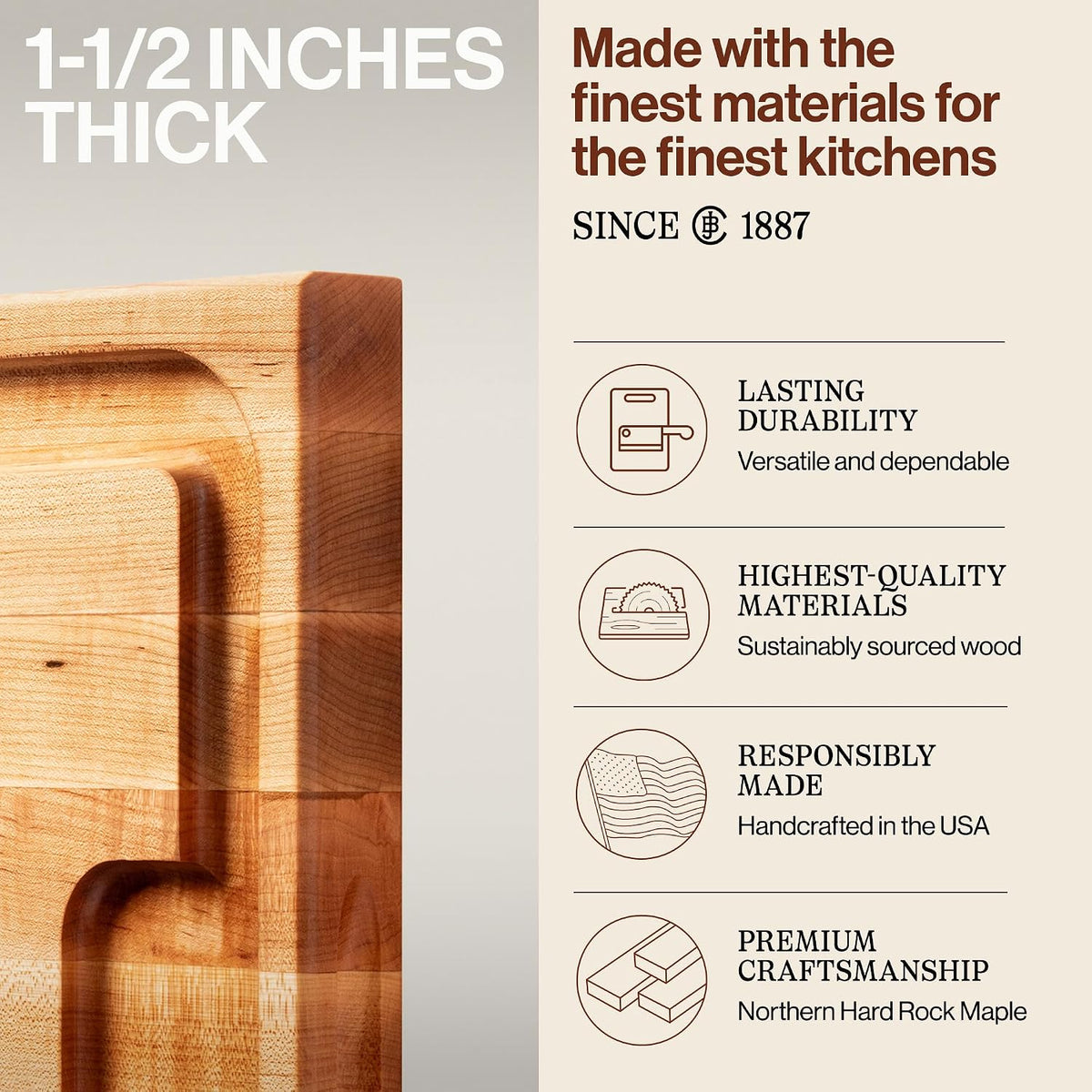 Block Au Jus Maple Cutting/Carving Board with Hand Grips and Sloping Juice Groove, 20 Inches x 15 Inches x 1.5 Inches