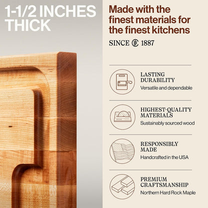 Block Au Jus Maple Cutting/Carving Board with Hand Grips and Sloping Juice Groove, 20 Inches x 15 Inches x 1.5 Inches