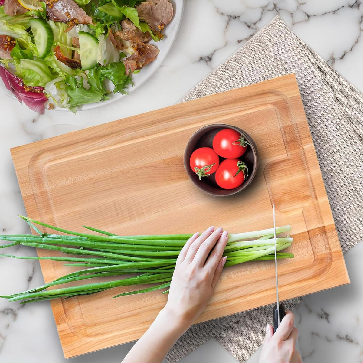 Block Au Jus Maple Cutting/Carving Board with Hand Grips and Sloping Juice Groove, 20 Inches x 15 Inches x 1.5 Inches