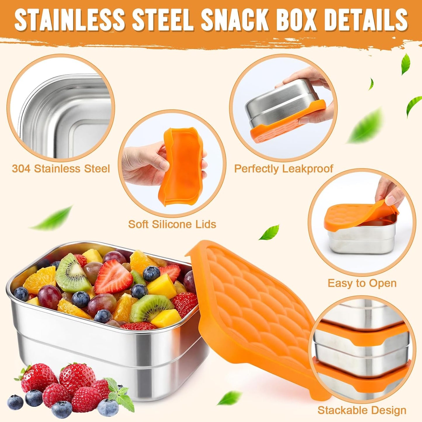 36 Pcs Stainless Steel Containers with Silicone Lids 14 oz Reusable Food Snack Containers Easy Open Lunch Box Include Chopsticks Knife Fork Spoon with Case for Travel Meal Prep Food Storage