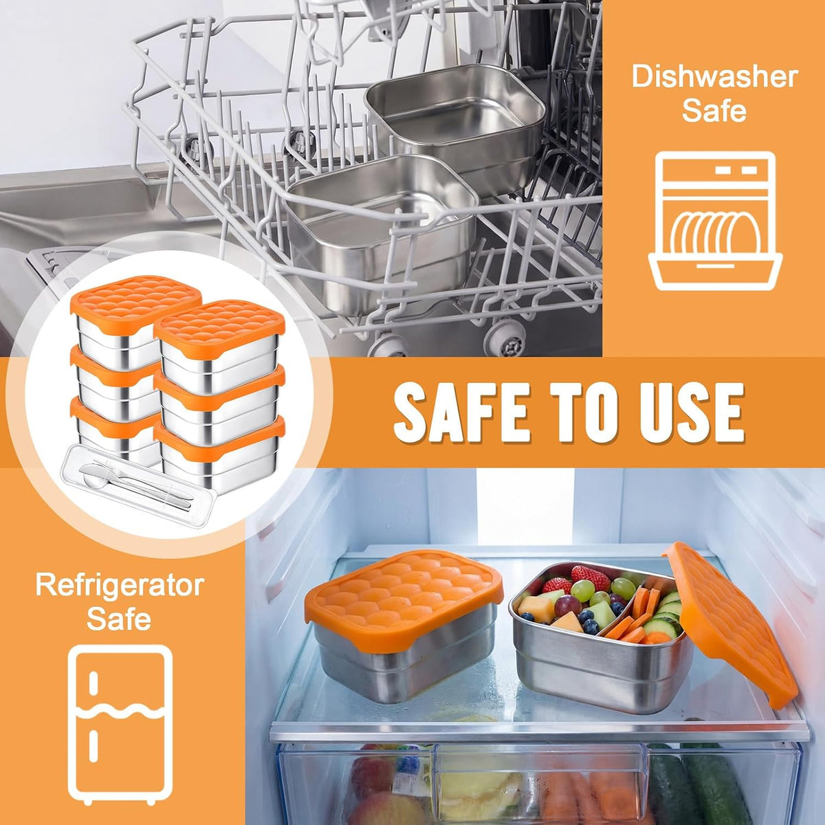 36 Pcs Stainless Steel Containers with Silicone Lids 14 oz Reusable Food Snack Containers Easy Open Lunch Box Include Chopsticks Knife Fork Spoon with Case for Travel Meal Prep Food Storage