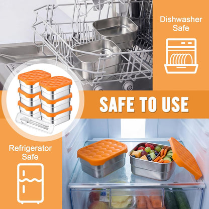 36 Pcs Stainless Steel Containers with Silicone Lids 14 oz Reusable Food Snack Containers Easy Open Lunch Box Include Chopsticks Knife Fork Spoon with Case for Travel Meal Prep Food Storage