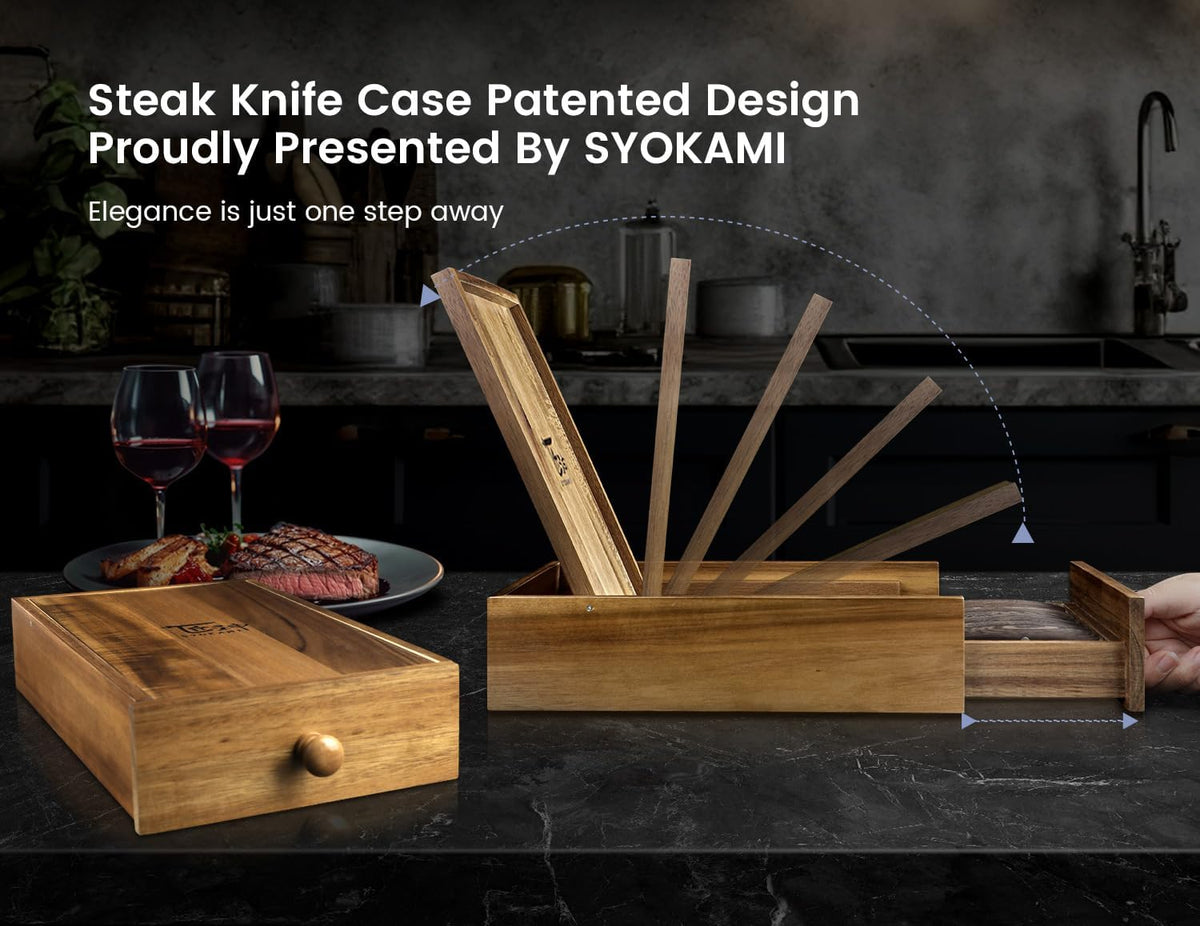 Steak Knives Set of 8, 4.8 Inch Dinner knives with Wooden Handle | Carbon Steel, Japanese Style, Non Serrated, Damascus Pattern Full Tang, Housewarming Holiday Cooking Gifts