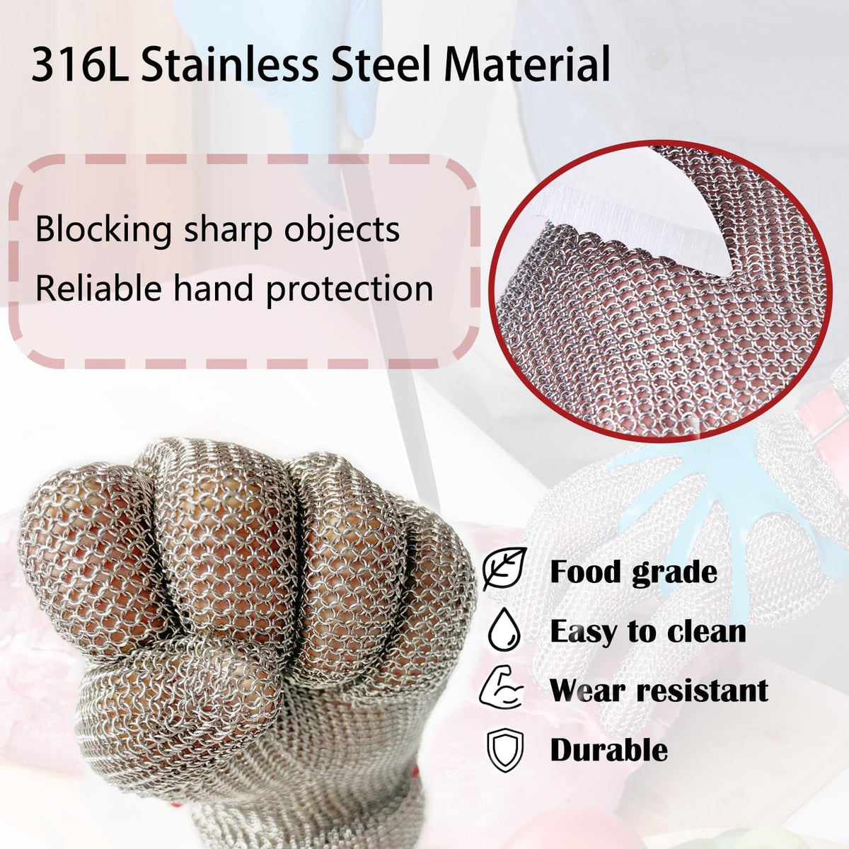 15CM Long Cut Resistant Stainless Steel Metal Mesh Chainmail Glove Butcher Glove