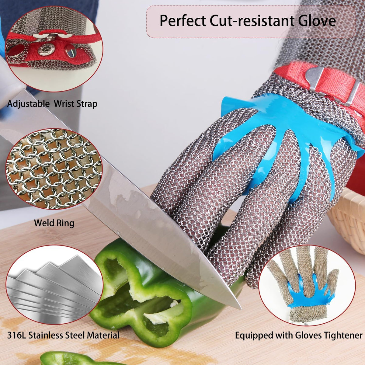 15CM Long Cut Resistant Stainless Steel Metal Mesh Chainmail Glove Butcher Glove