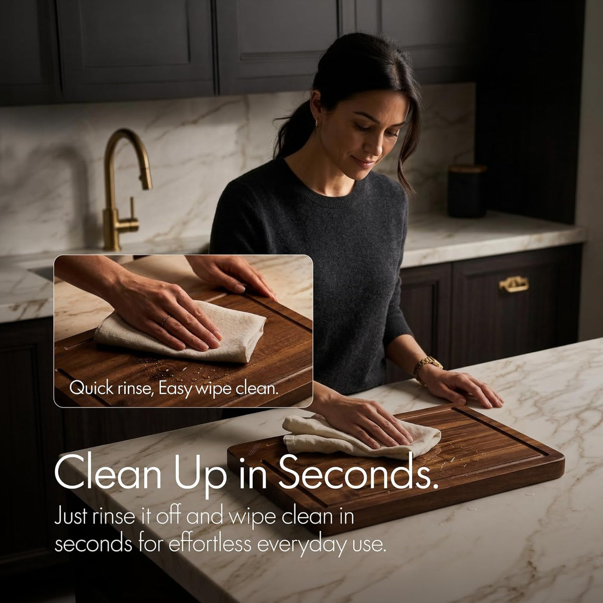 Acacia Wood Cutting Board Set of 3 with Stand - Thick Wooden Chopping Boards with Deep Juice Grooves - Non-Slip & Durable Wooden Boards for Meat & Vegetables (16x12, 14x10, 12x8) - Walnut
