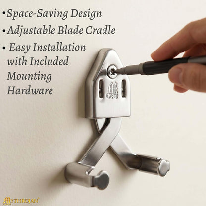 Metal Single Sword Wall Mount - 3 Inch Vertical Sword Display Hanger, Adjustable Multifunctional Wall Rack for Sword, Axe & Knives, Decorative Wall Decor (Small)