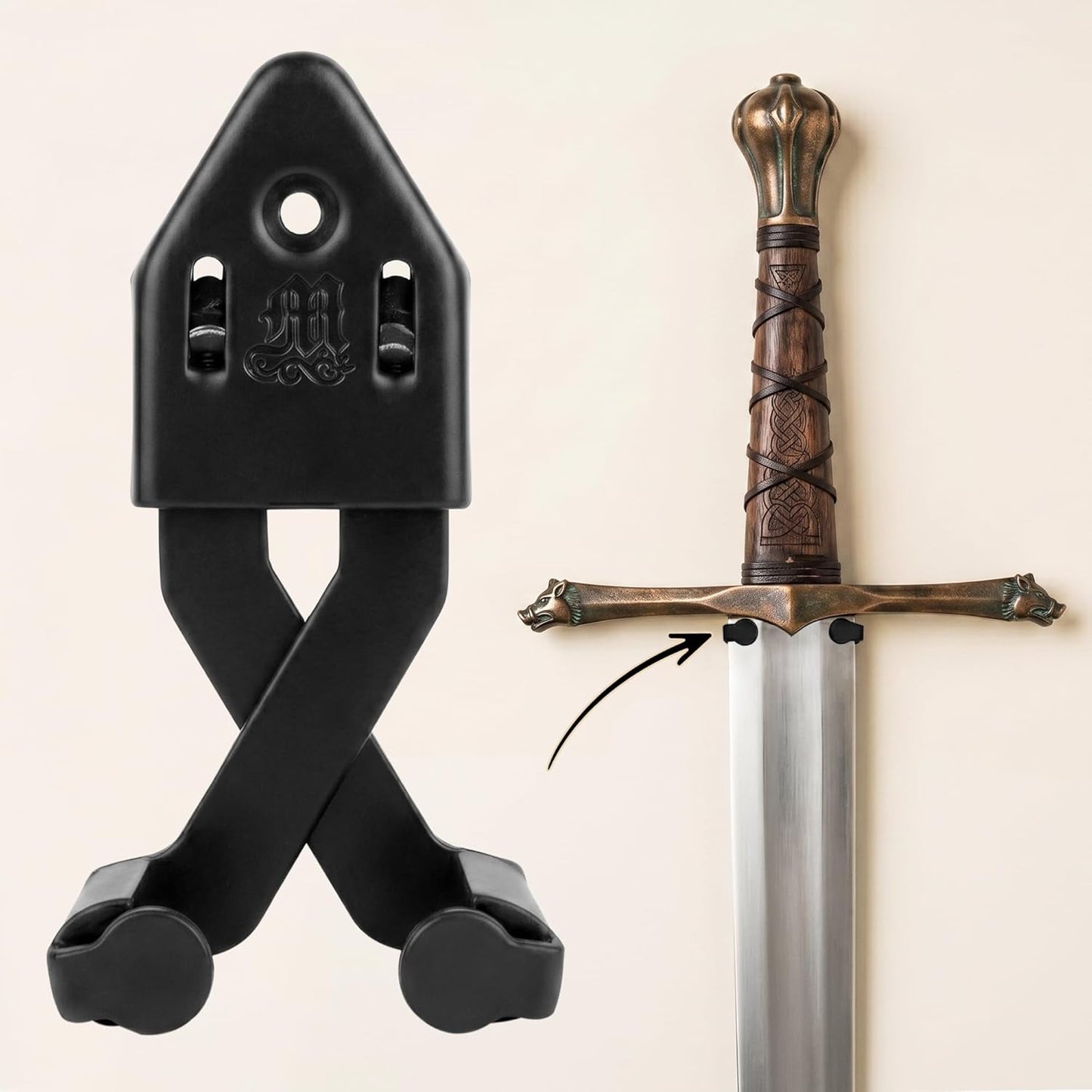 Metal Single Sword Wall Mount - 3 Inch Vertical Sword Display Hanger, Adjustable Multifunctional Wall Rack for Sword, Axe & Knives, Decorative Wall Decor (Small)
