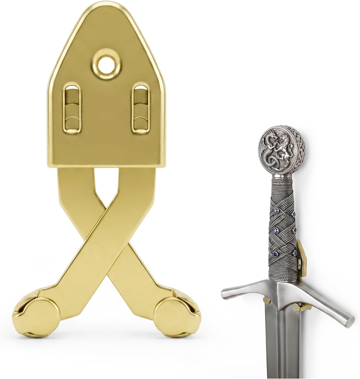 Metal Single Sword Wall Mount - 3 Inch Vertical Sword Display Hanger, Adjustable Multifunctional Wall Rack for Sword, Axe & Knives, Decorative Wall Decor (Small)