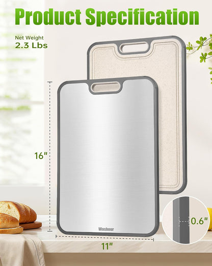 Titanium Cutting Boards for Kitchen, Non Toxic 2-in-1 Cutting Board Double Sided, Food Grade Chopping Boards for Fresh Meat Vegetable, Easy to Clean Large Size 16”×11”