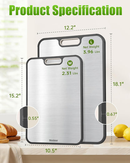 Titanium Cutting Boards for Kitchen, Non Toxic 2-in-1 Cutting Board Double Sided, Food Grade Chopping Boards for Fresh Meat Vegetable, Easy to Clean Large Size 16”×11”