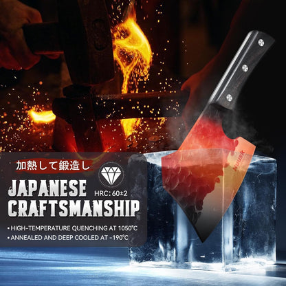 Huusk Meat Cleaver Knife Heavy Duty Bone Chopper, Hand Forged Kitchen Axe | Sheath Included, Full Tang Bone Chopping Knife, Japanese Butcher Knife for Meat Cutting, Fathers Day Gift Idea for Men Dad