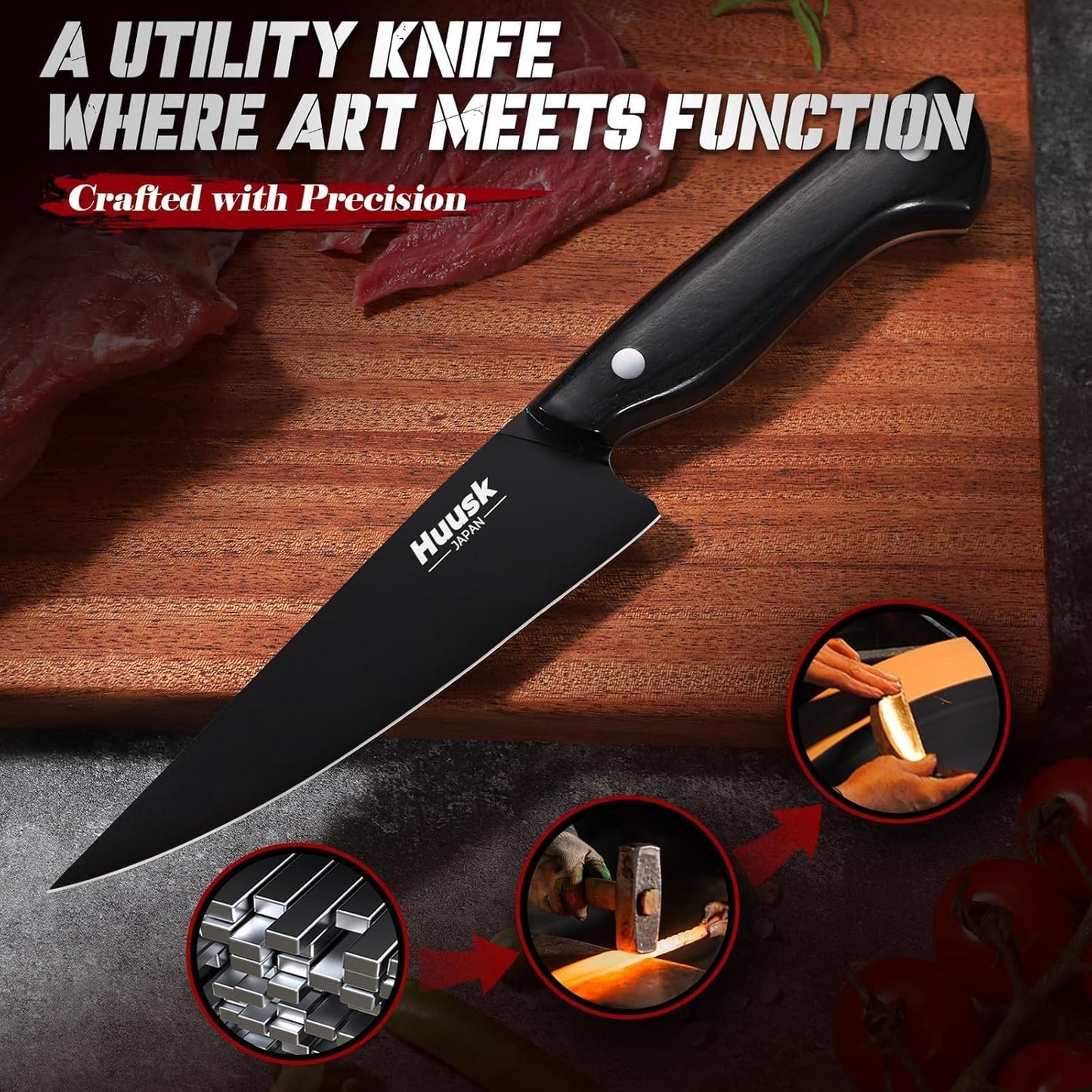 Huusk Meat Cleaver Knife Heavy Duty Bone Chopper, Hand Forged Kitchen Axe | Sheath Included, Full Tang Bone Chopping Knife, Japanese Butcher Knife for Meat Cutting, Fathers Day Gift Idea for Men Dad