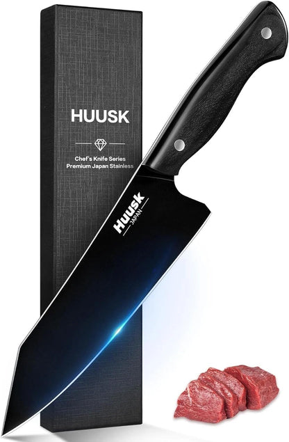 Huusk Meat Cleaver Knife Heavy Duty Bone Chopper, Hand Forged Kitchen Axe | Sheath Included, Full Tang Bone Chopping Knife, Japanese Butcher Knife for Meat Cutting, Fathers Day Gift Idea for Men Dad