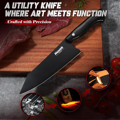 Huusk Meat Cleaver Knife Heavy Duty Bone Chopper, Hand Forged Kitchen Axe | Sheath Included, Full Tang Bone Chopping Knife, Japanese Butcher Knife for Meat Cutting, Fathers Day Gift Idea for Men Dad
