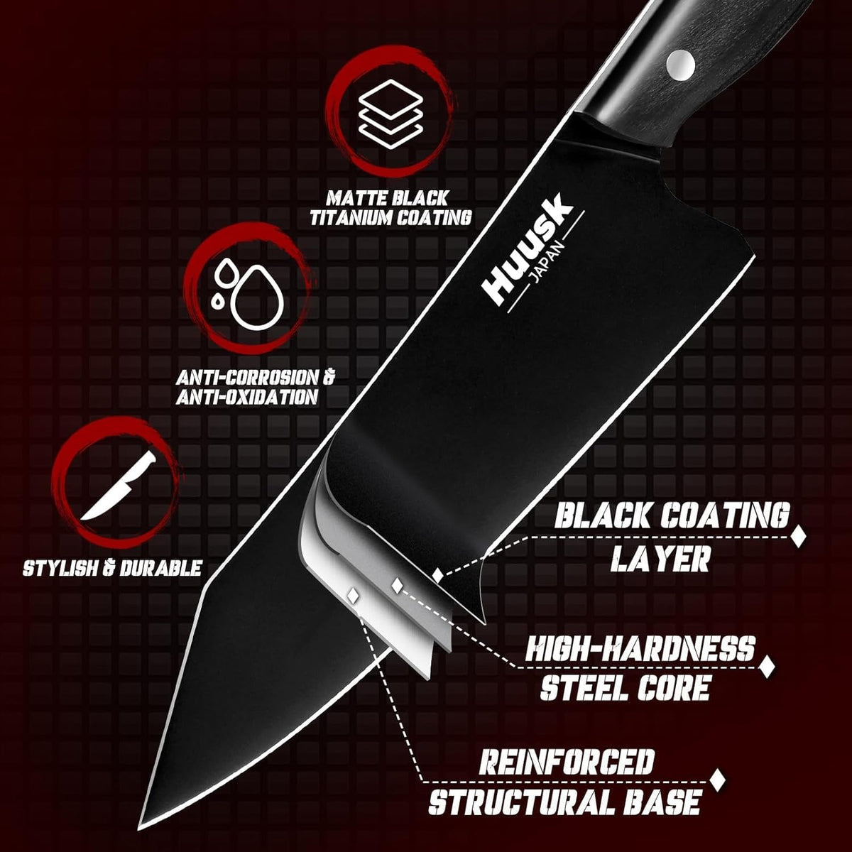 Huusk Meat Cleaver Knife Heavy Duty Bone Chopper, Hand Forged Kitchen Axe | Sheath Included, Full Tang Bone Chopping Knife, Japanese Butcher Knife for Meat Cutting, Fathers Day Gift Idea for Men Dad