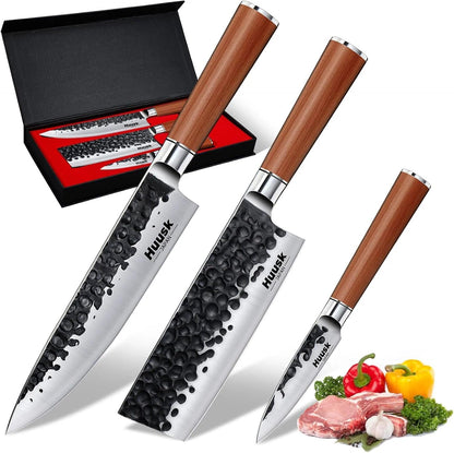 Huusk Meat Cleaver Knife Heavy Duty Bone Chopper, Hand Forged Kitchen Axe | Sheath Included, Full Tang Bone Chopping Knife, Japanese Butcher Knife for Meat Cutting, Fathers Day Gift Idea for Men Dad
