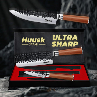 Huusk Meat Cleaver Knife Heavy Duty Bone Chopper, Hand Forged Kitchen Axe | Sheath Included, Full Tang Bone Chopping Knife, Japanese Butcher Knife for Meat Cutting, Fathers Day Gift Idea for Men Dad
