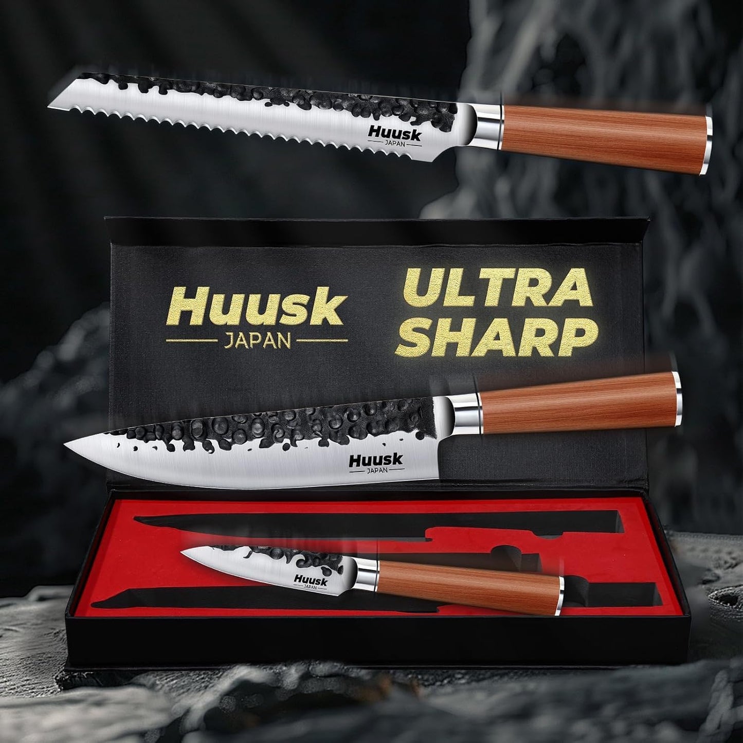 Huusk Meat Cleaver Knife Heavy Duty Bone Chopper, Hand Forged Kitchen Axe | Sheath Included, Full Tang Bone Chopping Knife, Japanese Butcher Knife for Meat Cutting, Fathers Day Gift Idea for Men Dad