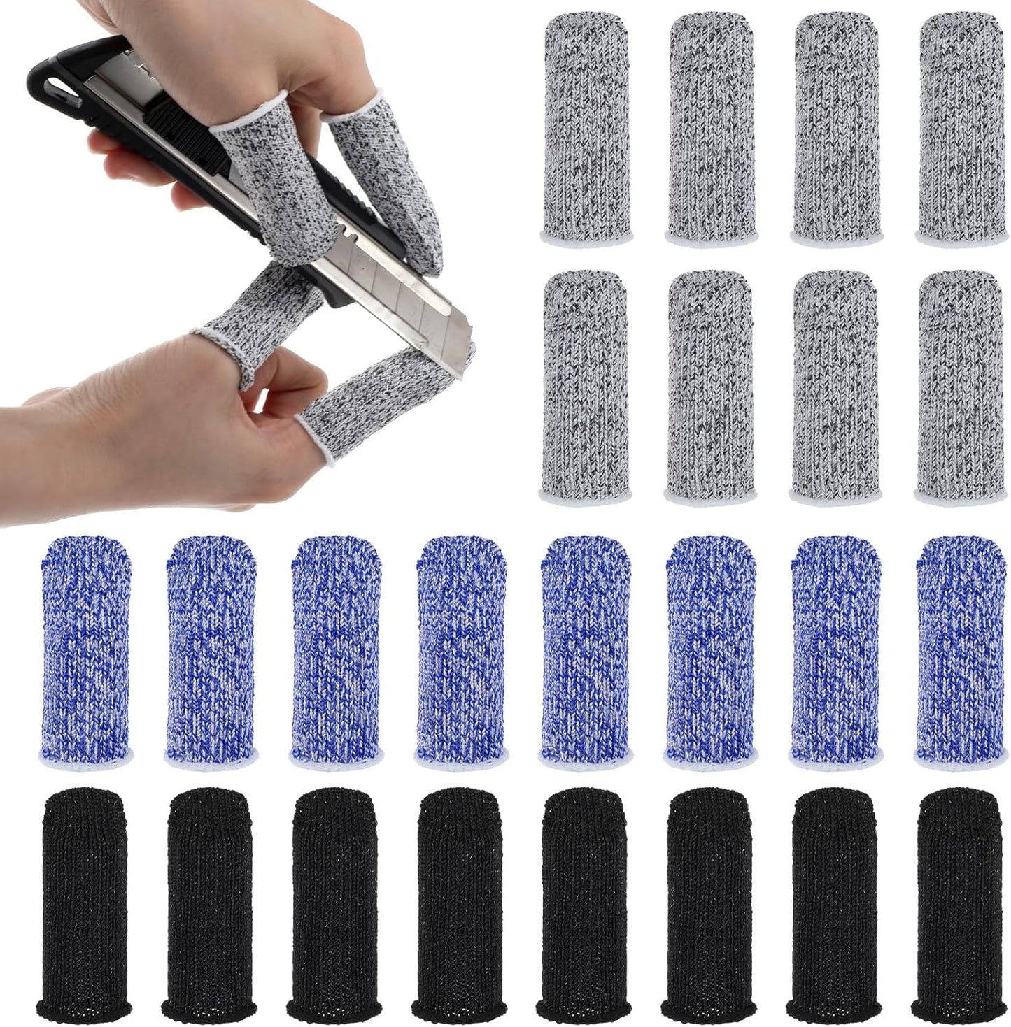 24 PCS Cut Resistant Finger CotsReusable Finger Gloves Non Slip Large Thumb Protector Sleeve Breathable Fingertip Covers for Kitchen Garden Food Cutting Sculpture Work Supplies