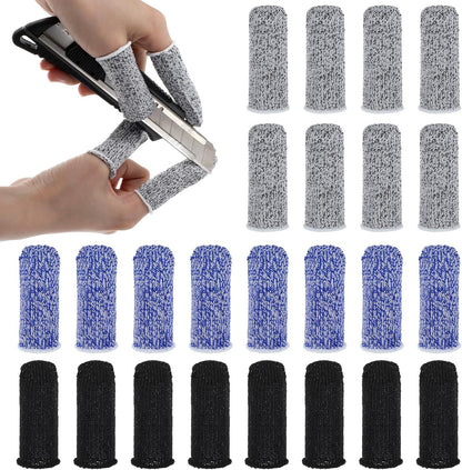 24 PCS Cut Resistant Finger CotsReusable Finger Gloves Non Slip Large Thumb Protector Sleeve Breathable Fingertip Covers for Kitchen Garden Food Cutting Sculpture Work Supplies