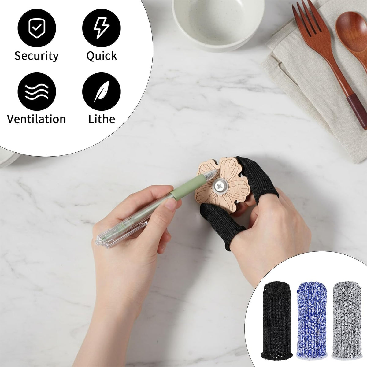 24 PCS Cut Resistant Finger CotsReusable Finger Gloves Non Slip Large Thumb Protector Sleeve Breathable Fingertip Covers for Kitchen Garden Food Cutting Sculpture Work Supplies