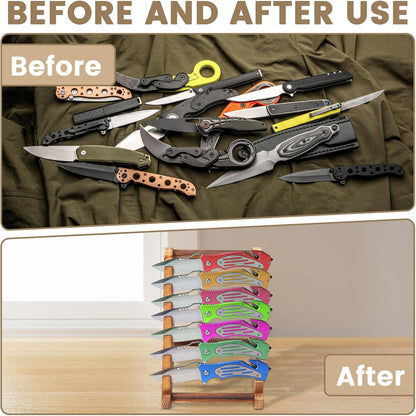 Knife Display Block, 7 Layers Wood Knives Display Rack, Fixed Blade Knife Collection Organizer for Home Restaurant Countertop Tabletop