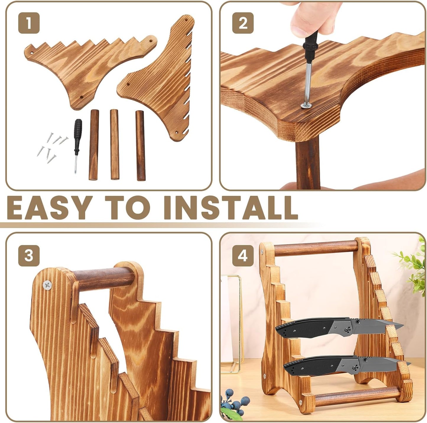 Knife Display Block, 7 Layers Wood Knives Display Rack, Fixed Blade Knife Collection Organizer for Home Restaurant Countertop Tabletop