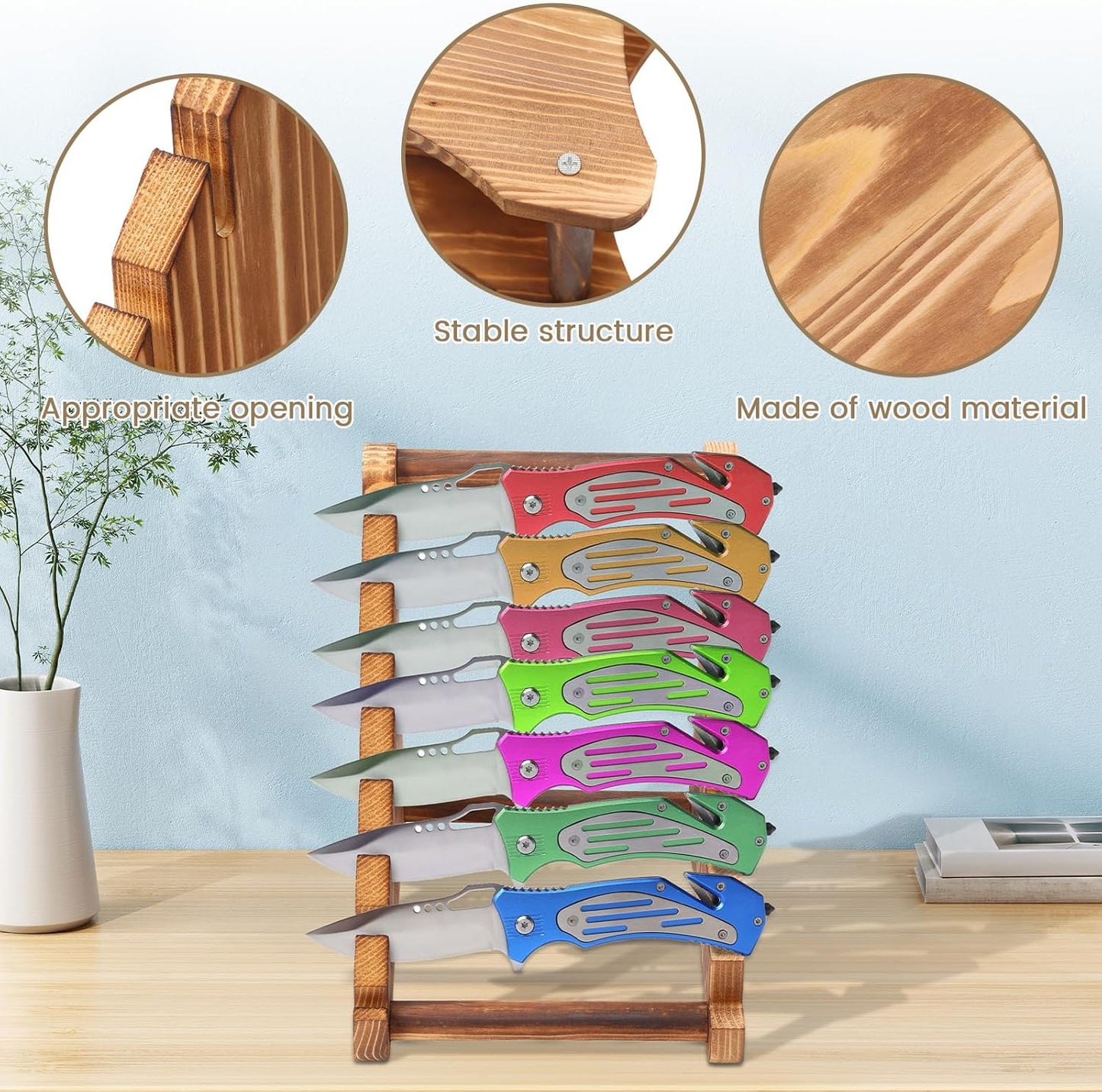 Knife Display Block, 7 Layers Wood Knives Display Rack, Fixed Blade Knife Collection Organizer for Home Restaurant Countertop Tabletop