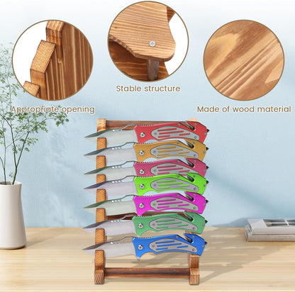 Knife Display Block, 7 Layers Wood Knives Display Rack, Fixed Blade Knife Collection Organizer for Home Restaurant Countertop Tabletop