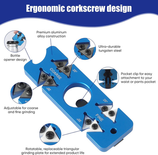 6-in-1 Pocket Knife Sharpener & Bottle Opener Adjustable Angles Multi-Function with Belt Clip portable Portable Pocket Knife Sharpener