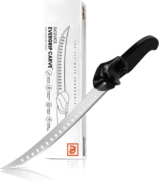 EverGrip Carve Carving Knife 10 Inch, High Carbon Stainless Steel Full Tang Granton Scimitar, Ergonomic Handle for Slicing Brisket, Carving Turkey & Filleting Fish, (Right Hand)