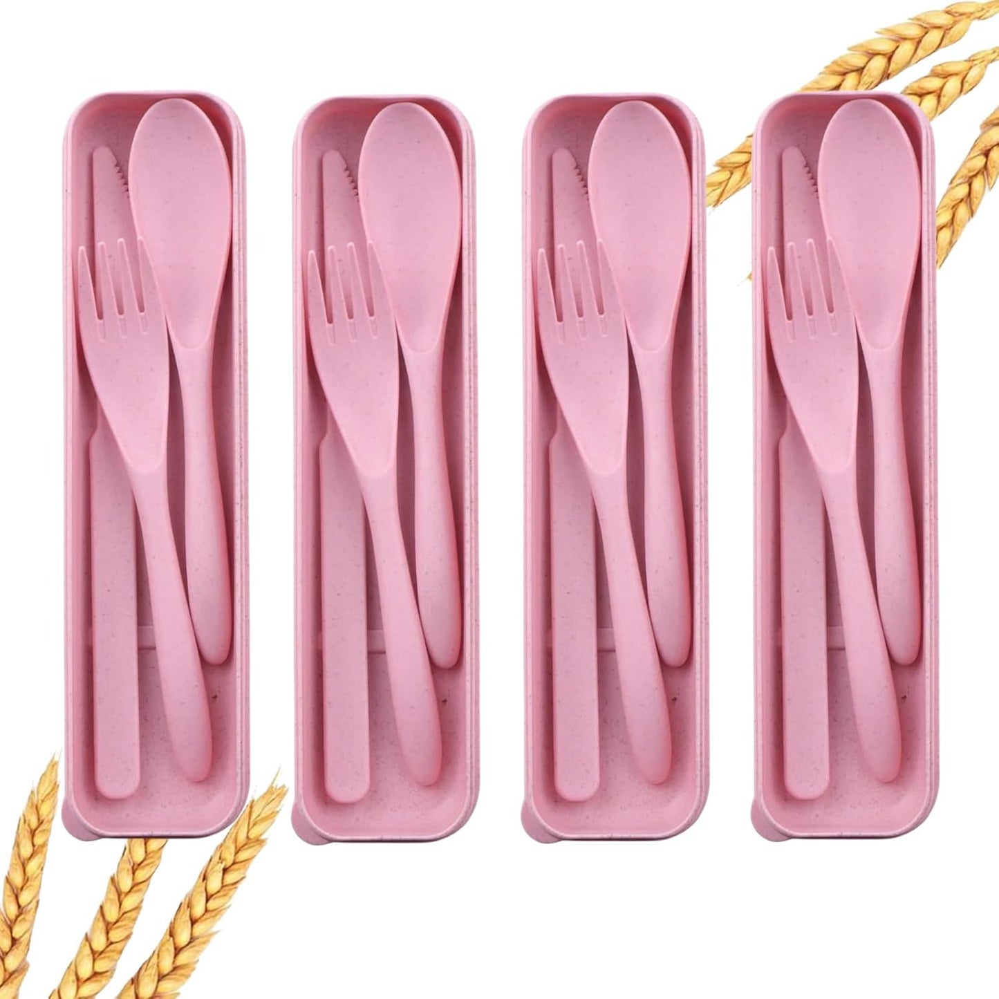 1 Set Wheat Straw Reusable Travel Utensils with Case, Portable Cutlery Set, BPA-Free Eco-Friendly Knife Spoon Fork, for Office, Dorm & On-the-Go(Purple)
