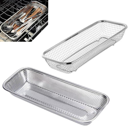 Kitchen Drawer Organizer, 12 Inch Dishwasher Silverware Cutlery Basket, 2 Pack Mesh Stainless Steel Flatware Drawer Organizer, Countertop Utensil Cutlery Tray, Spoon Knife Fork Organizers Box