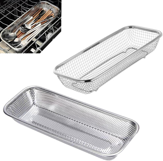 Kitchen Drawer Organizer, 12 Inch Dishwasher Silverware Cutlery Basket, 2 Pack Mesh Stainless Steel Flatware Drawer Organizer, Countertop Utensil Cutlery Tray, Spoon Knife Fork Organizers Box