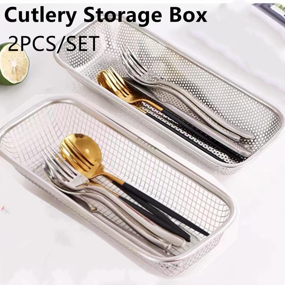 Kitchen Drawer Organizer, 12 Inch Dishwasher Silverware Cutlery Basket, 2 Pack Mesh Stainless Steel Flatware Drawer Organizer, Countertop Utensil Cutlery Tray, Spoon Knife Fork Organizers Box