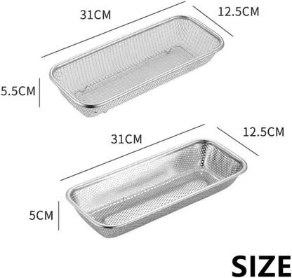 Kitchen Drawer Organizer, 12 Inch Dishwasher Silverware Cutlery Basket, 2 Pack Mesh Stainless Steel Flatware Drawer Organizer, Countertop Utensil Cutlery Tray, Spoon Knife Fork Organizers Box