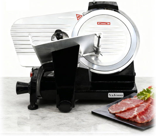Black Electric Meat Slicer 10" 300W Deli and Ham Food Cheese Jerky Steak Slicer Cutting Machine with ETL Approved Semi-Auto 0-15MM Adjustable Slice Thickness
