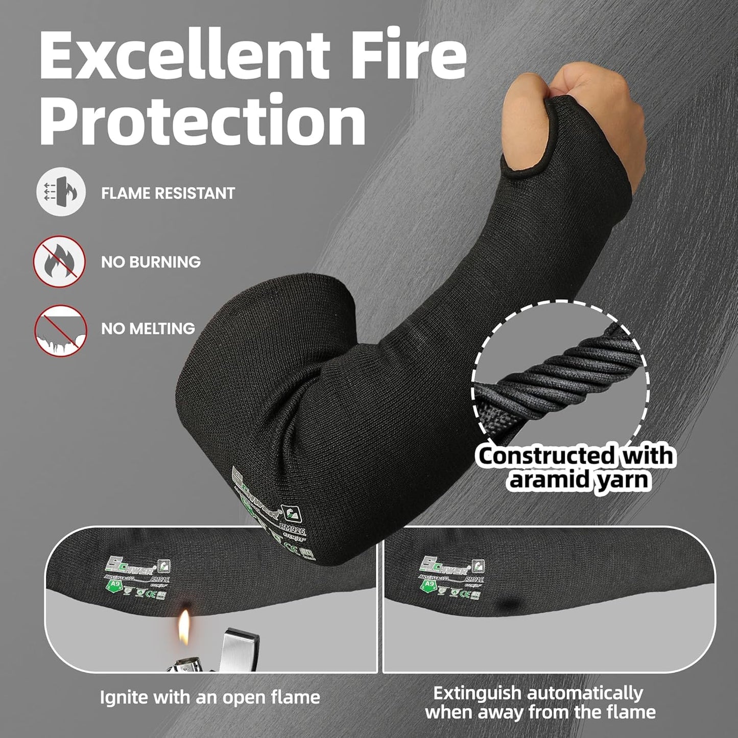 ANSI A9 Cut Resistant Arm Sleeves PM916, 18in 2-Ply Construction Flame Resistant Welding Sleeves for Work, Ultimate Performance, Level 4 Heat Resistant Arm Guards for Glass Blowing, Automotive
